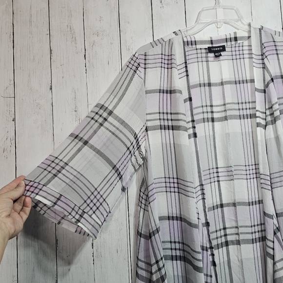 Torrid Chiffon Maxi High Low Kimono Duster Women’s Plus Size 00/0 Plaid Sheer. - Picture 6 of 8